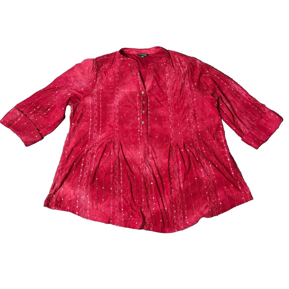 AVA & GRACE Top Womens 2 X Red Blouse with Sequins